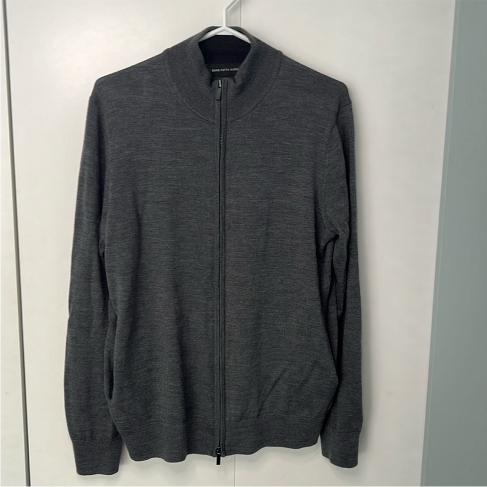 Saks Fifth Avenue Grey  Double Zipper Cardigan Large